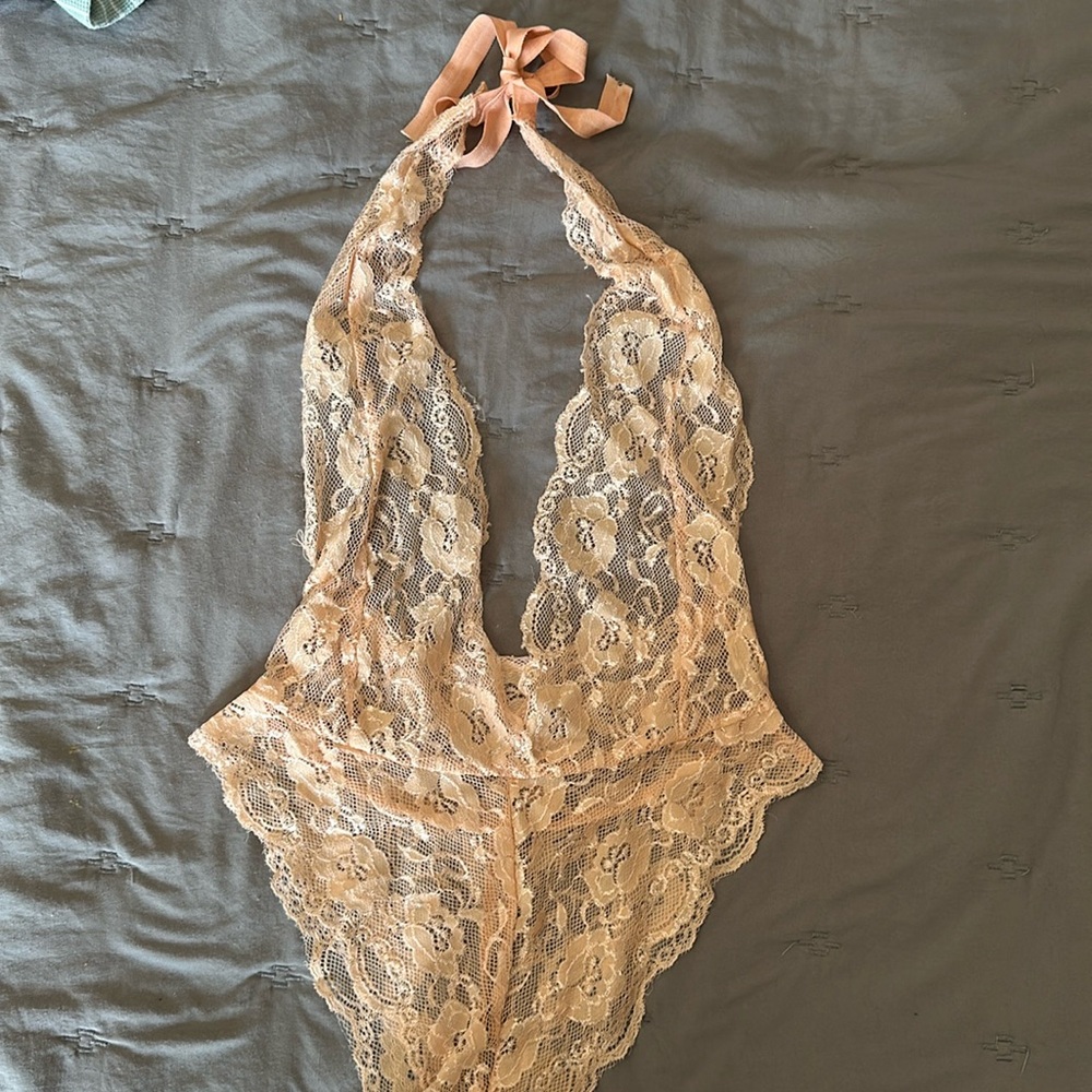 Peach lace body suit